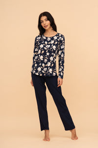 Pijama damă bumbac cu mânecă lungă „Magnolia top"
