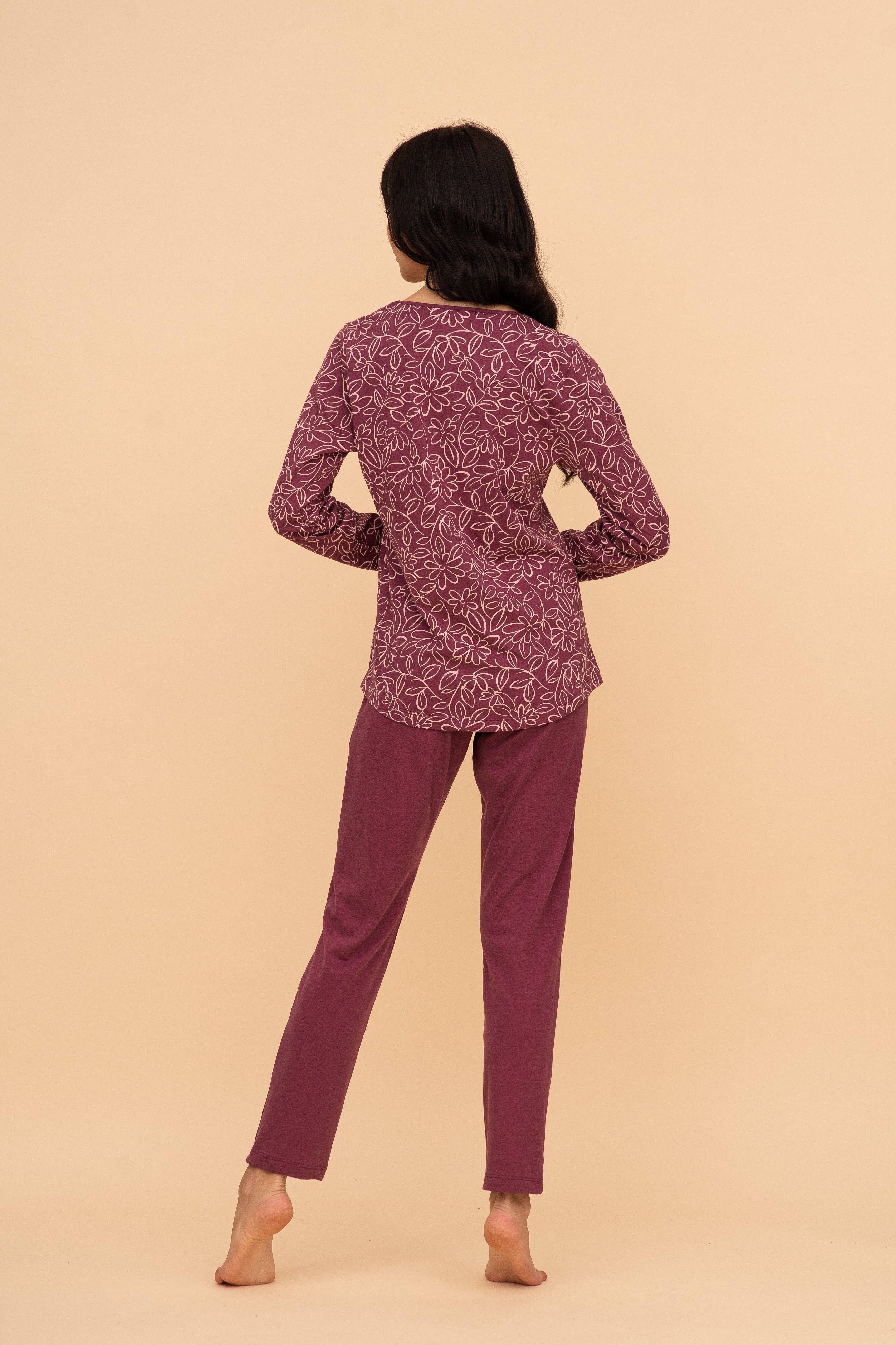 Pijama damă bumbac cu mânecă lungă „Flower top"