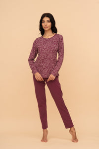 Pijama damă bumbac cu mânecă lungă „Flower top"