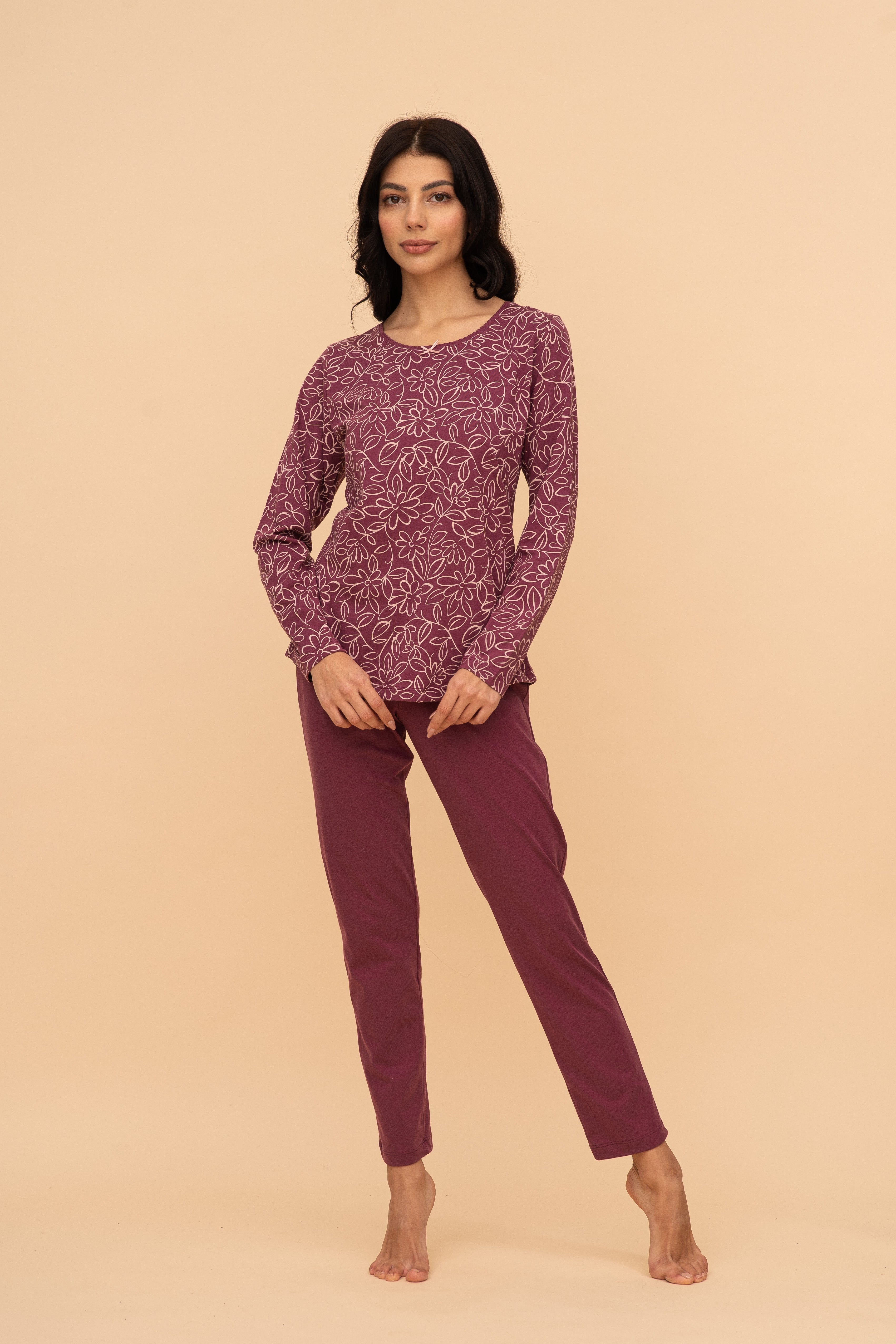 Pijama damă bumbac cu mânecă lungă „Flower top"