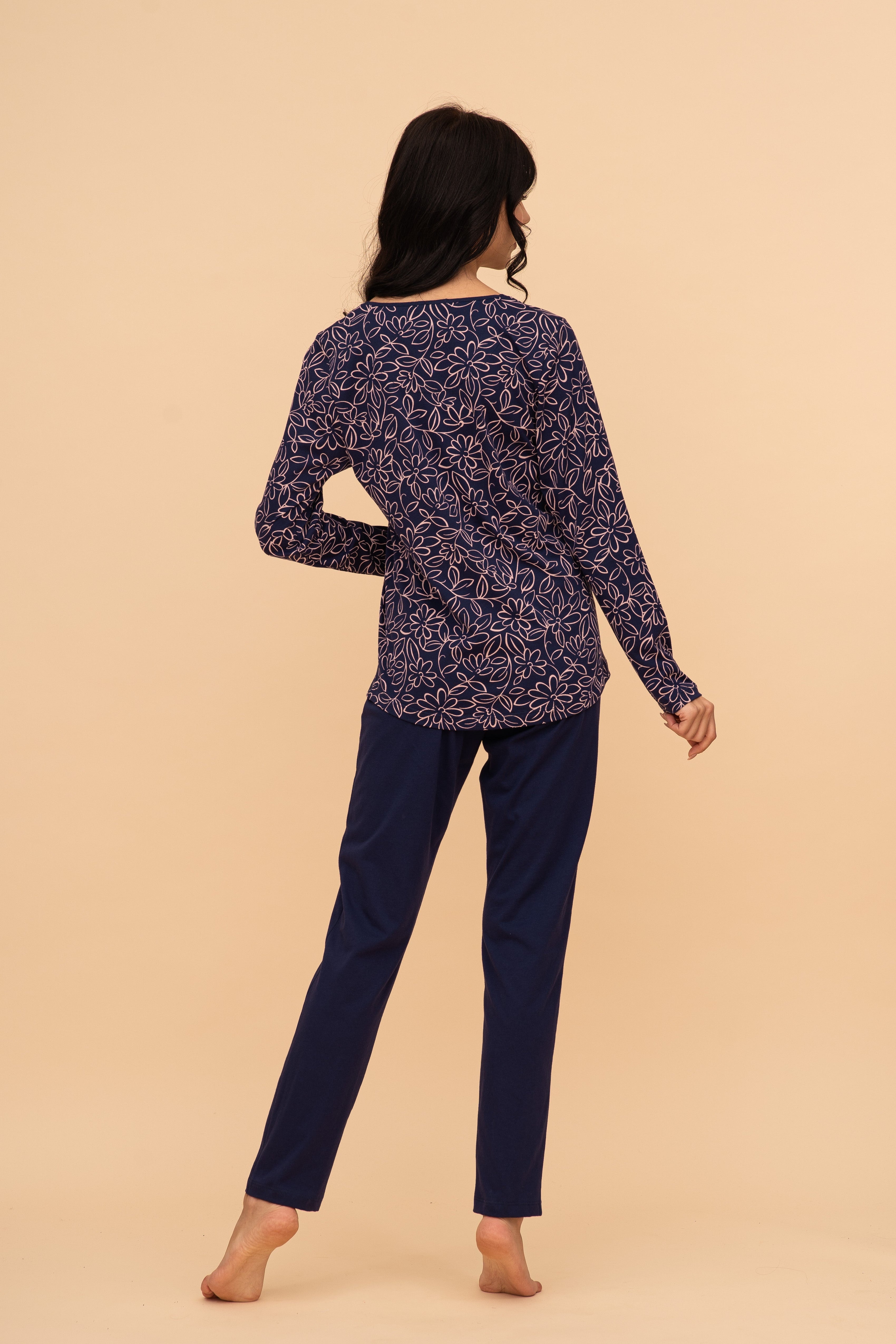 Pijama damă bumbac cu mânecă lungă „Flower top"