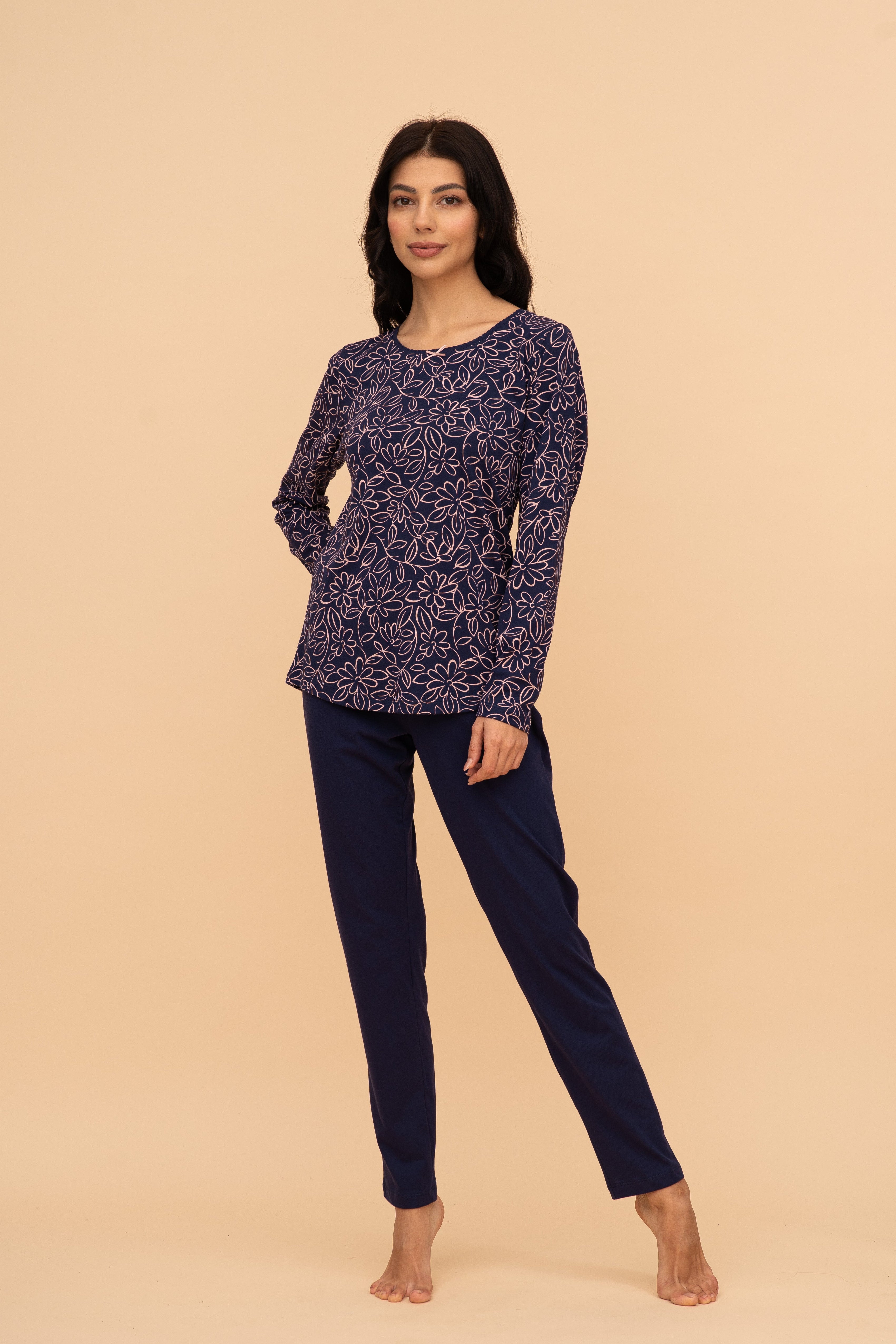 Pijama damă bumbac cu mânecă lungă „Flower top"