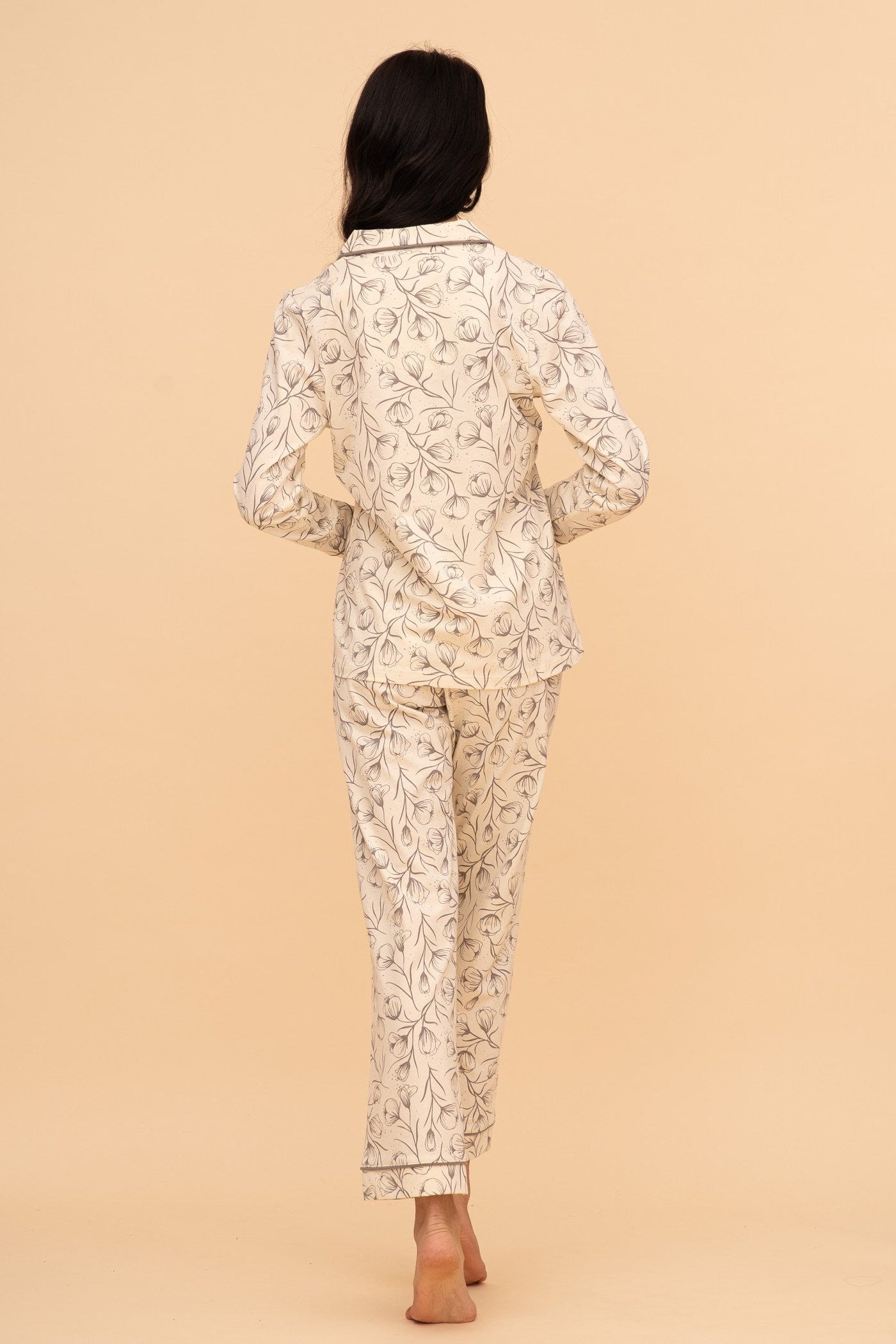 Set pijama damă bumbac cu mânecă lungă „Floral"
