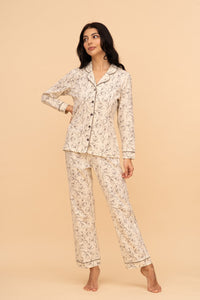 Set pijama damă bumbac cu mânecă lungă „Floral"