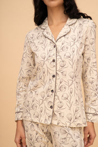 Set pijama damă bumbac cu mânecă lungă „Floral"