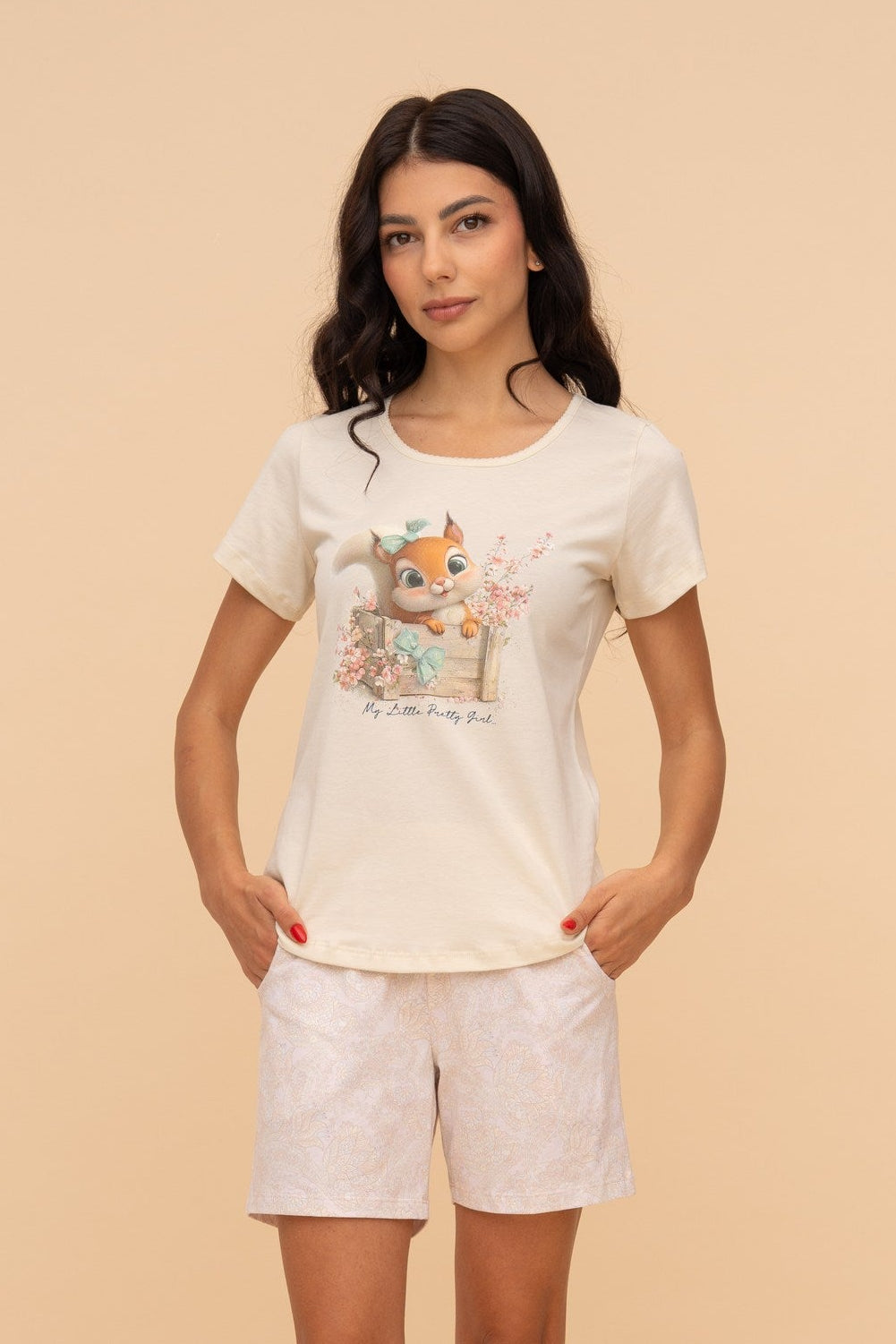Pijama damă bumbac cu mânecă scurtă „Purse Puppy"