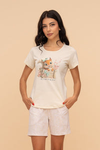 Pijama damă bumbac cu mânecă scurtă „Purse Puppy"