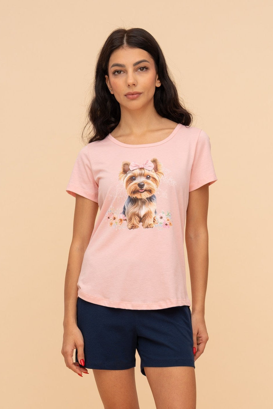 Pijama damă bumbac cu mânecă scurtă „Purse Puppy"