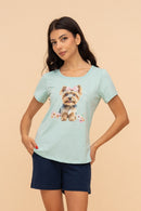 Pijama damă bumbac cu mânecă scurtă „Purse Puppy"