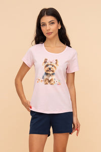 Pijama damă bumbac cu mânecă scurtă „Purse Puppy"