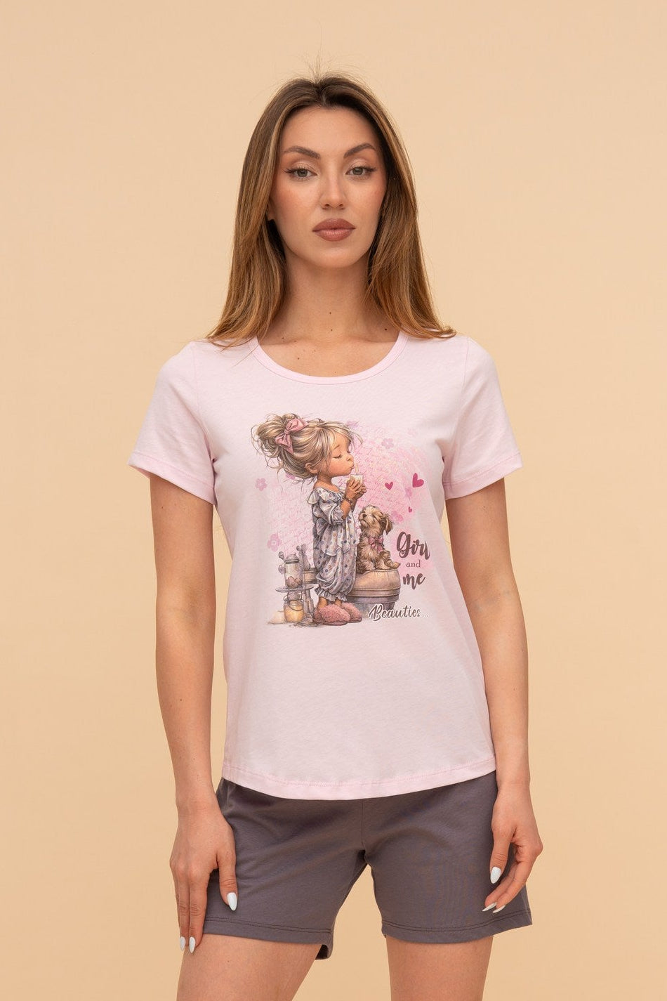 Pijama damă bumbac cu mânecă scurtă „Purse Puppy"