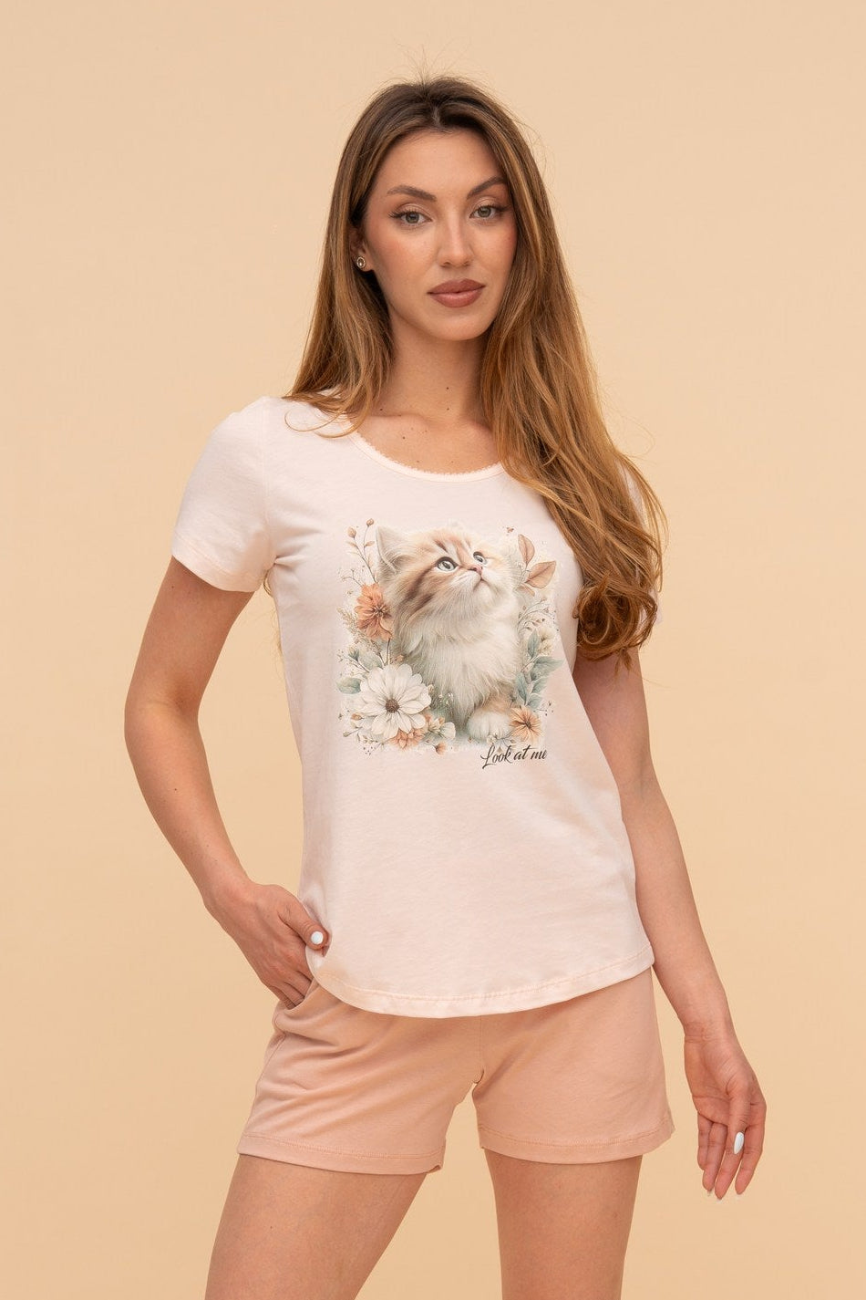 Pijama damă bumbac cu mânecă scurtă „Purse Puppy"
