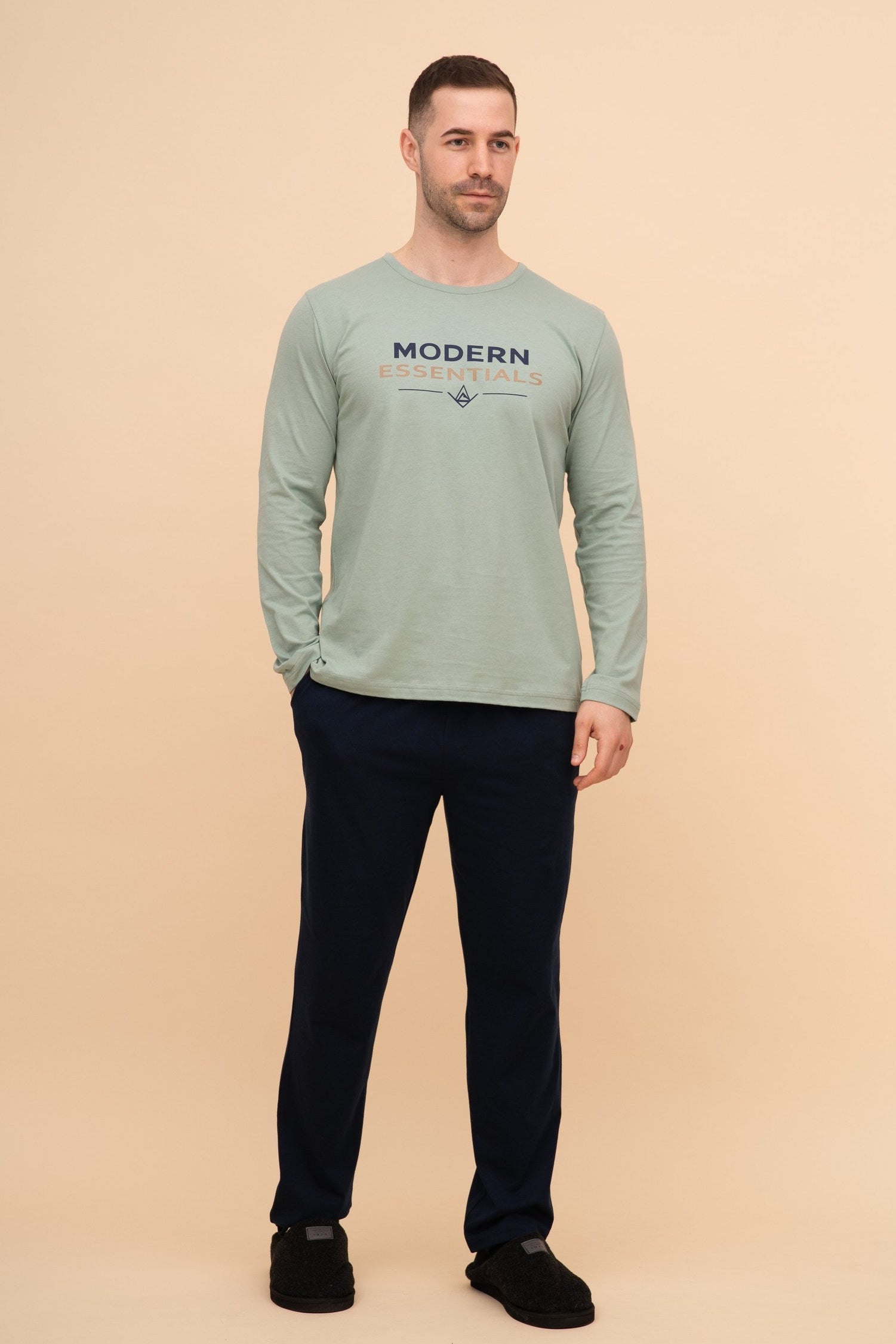 Pijama bărbați bumbac cu mânecă lungă "Modern Essentials"