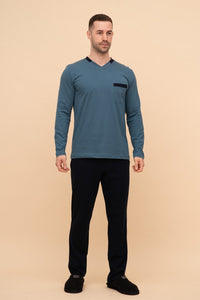 Pijama bărbați bumbac cu mânecă lungă "M-collar"