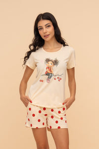 Pijama damă bumbac cu mânecă scurtă „Purse Puppy"