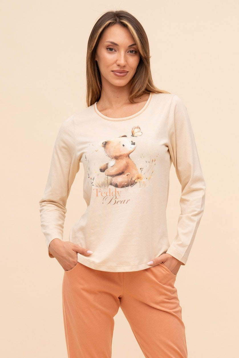 Pijama damă bumbac cu mânecă lungă „My Music"