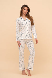 Set pijama damă bumbac cu mânecă lungă „Ink Mist"