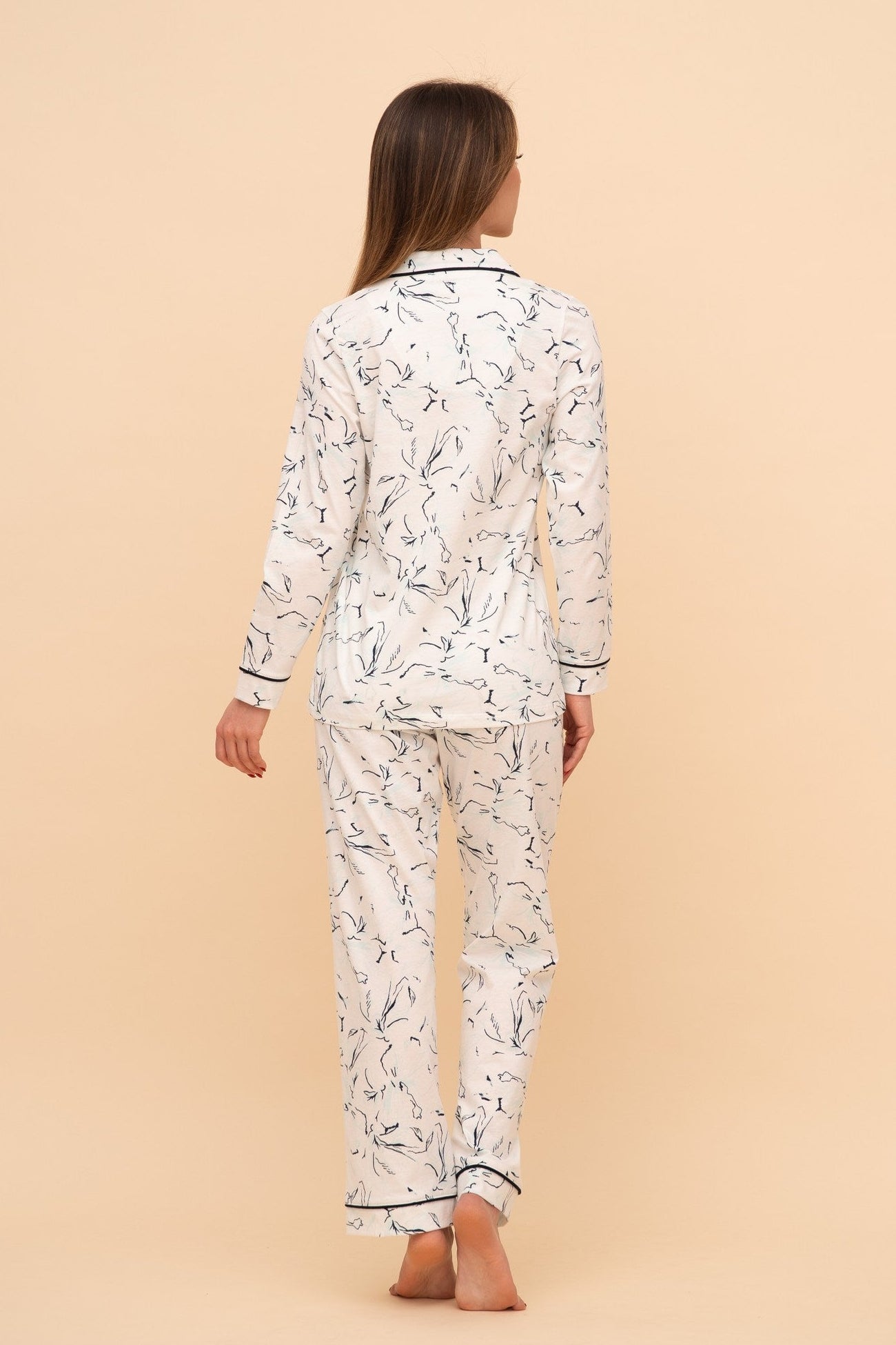 Set pijama damă bumbac cu mânecă lungă „Ink Mist"