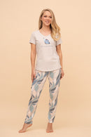 Pijama damă bumbac cu mânecă scurtă „Blue Butterfly"