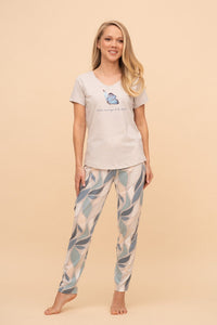 Pijama damă bumbac cu mânecă scurtă „Blue Butterfly"