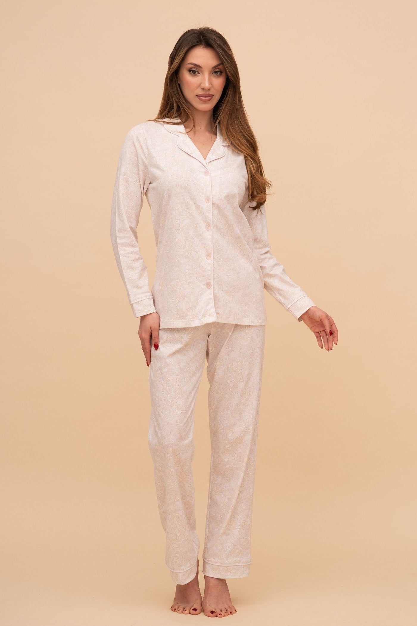 Set pijama damă bumbac cu mânecă lungă „Rose"