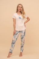 Pijama damă bumbac cu mânecă scurtă „Blue Butterfly"