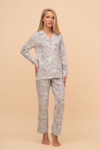 Set pijama damă bumbac cu mânecă lungă „Blue Whisper"