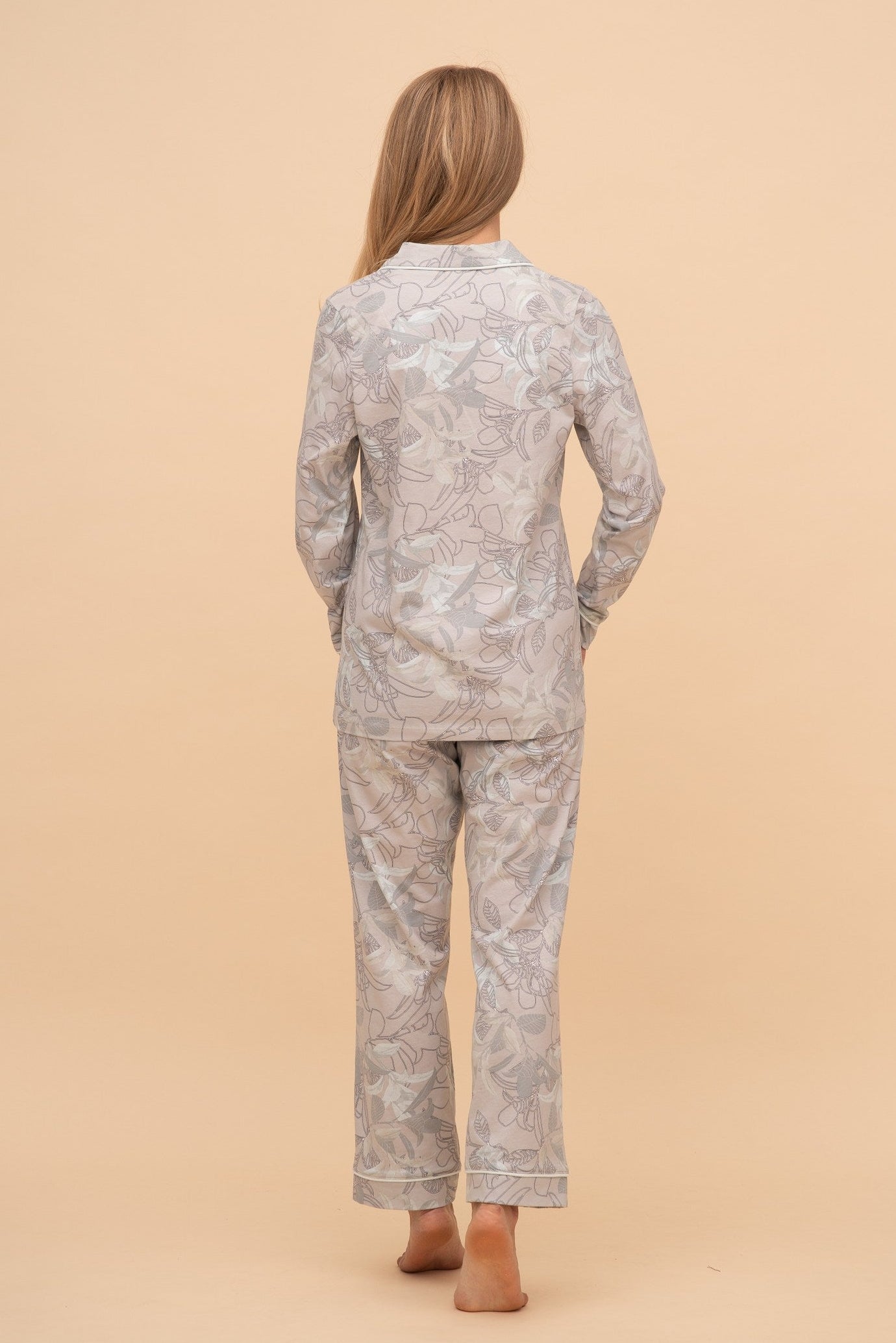 Set pijama damă bumbac cu mânecă lungă „Blue Whisper"