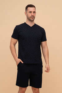 Pijama bărbați bumbac cu mânecă scurtă "Navy"