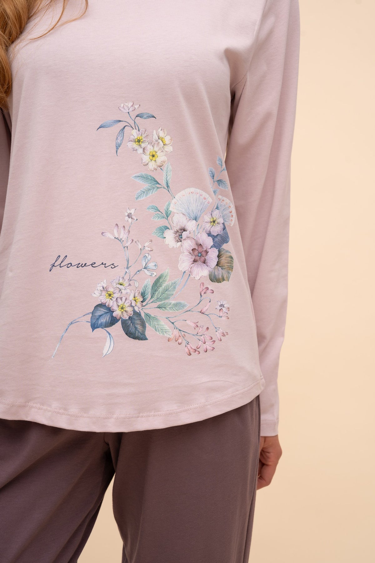 Pijama damă bumbac cu mânecă lungă „My Music"