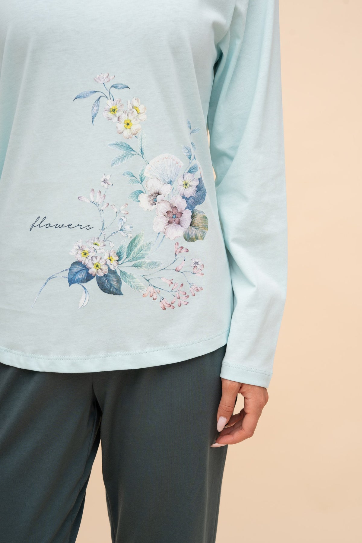 Pijama damă bumbac cu mânecă lungă „My Music"