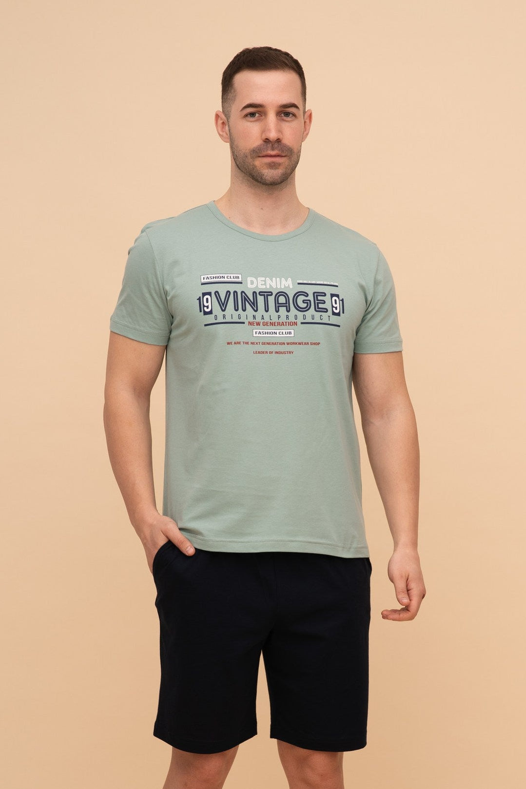 Pijama bărbați bumbac cu mânecă scurtă "Vintage"