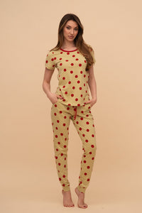 Pijama damă bumbac cu mânecă scurtă „Red Dots"