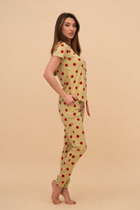 Pijama damă bumbac cu mânecă scurtă „Red Dots"