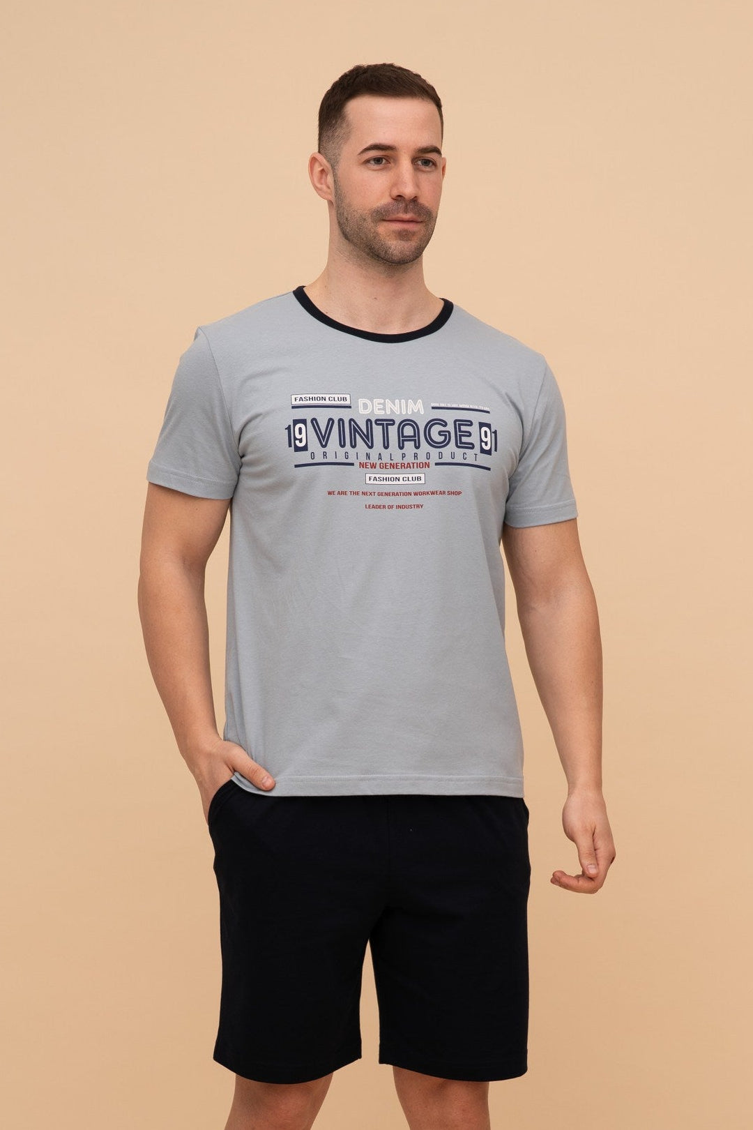 Pijama bărbați bumbac cu mânecă scurtă "Vintage"