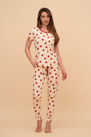 Pijama damă bumbac cu mânecă scurtă „Red Dots"
