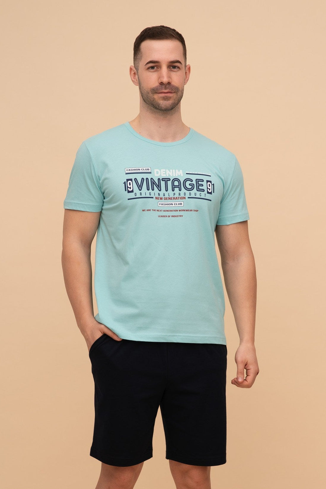 Pijama bărbați bumbac cu mânecă scurtă "Vintage"