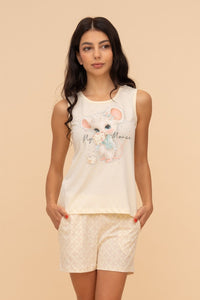 Pijama damă bumbac cu mânecă scurtă „Purse Puppy"