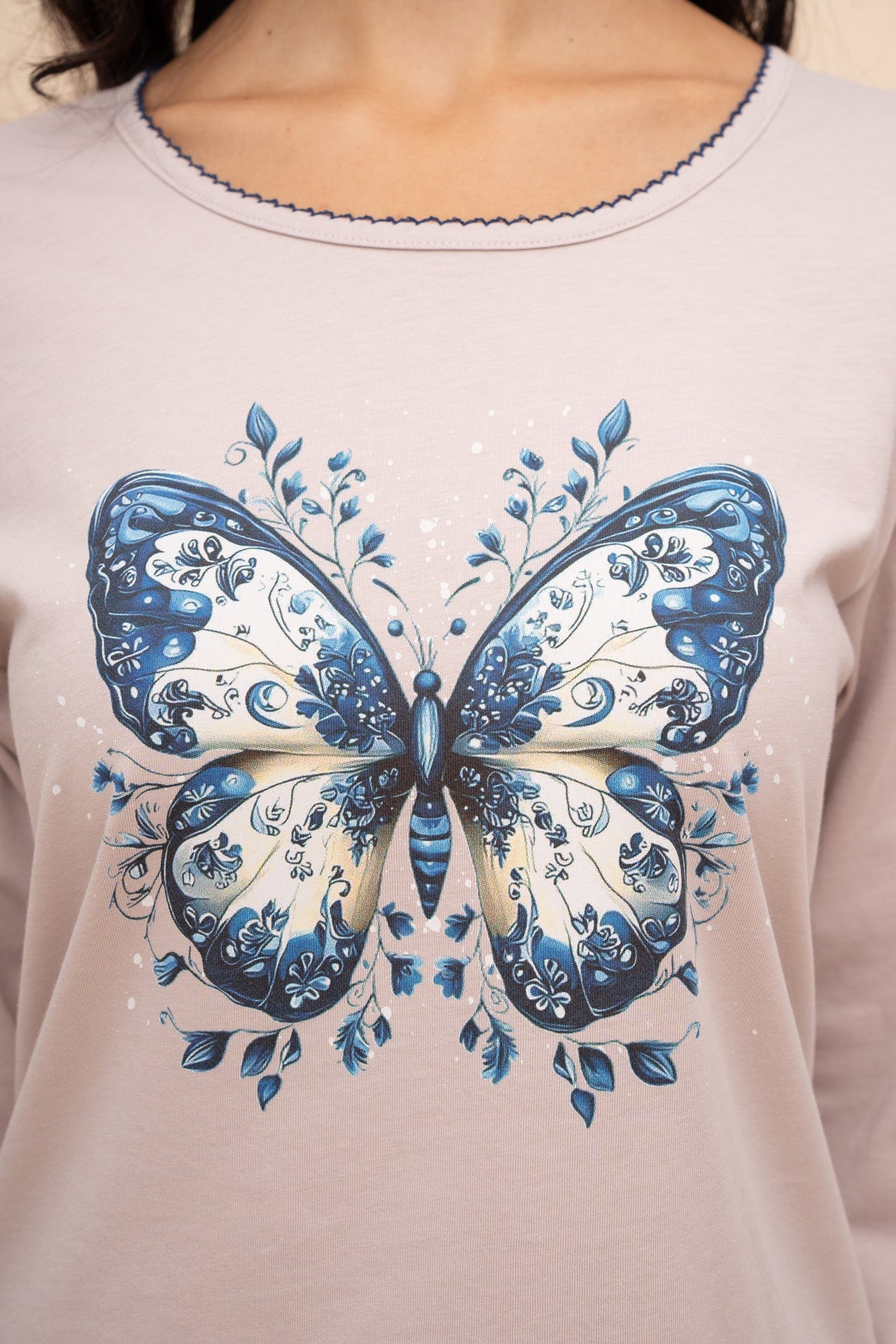 Pijama damă bumbac cu mânecă lungă „My Music"