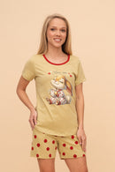 Pijama damă bumbac cu mânecă scurtă „Kiss me"