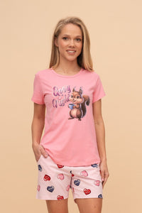 Pijama damă bumbac cu mânecă scurtă „Good Night"