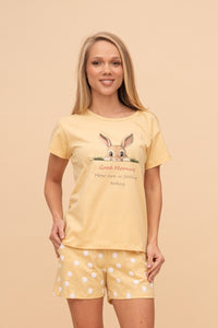 Pijama damă bumbac cu mânecă scurtă „Good Morning Bunny"