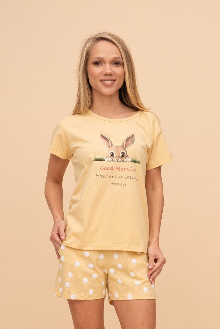Pijama damă bumbac cu mânecă scurtă „Good Morning Bunny"