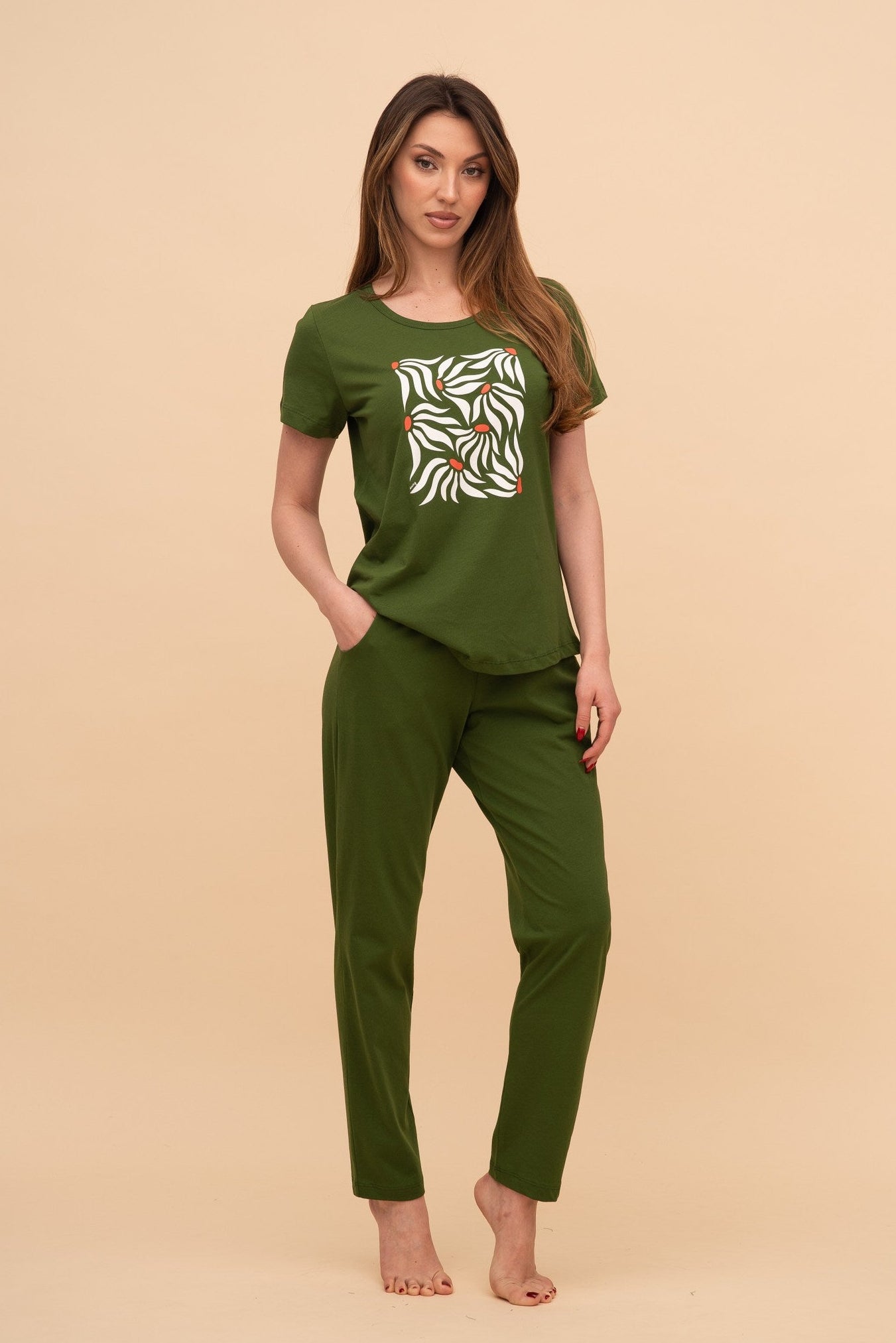 Pijama damă bumbac cu mânecă scurtă „Daisy Wave"