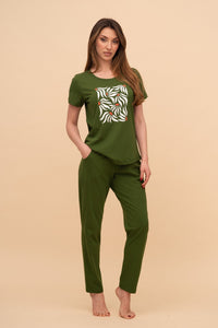 Pijama damă bumbac cu mânecă scurtă „Daisy Wave"