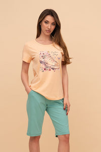 Pijama damă bumbac cu mânecă scurtă „Color Step"