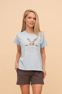 Pijama damă bumbac cu mânecă scurtă „Good Morning Bunny"