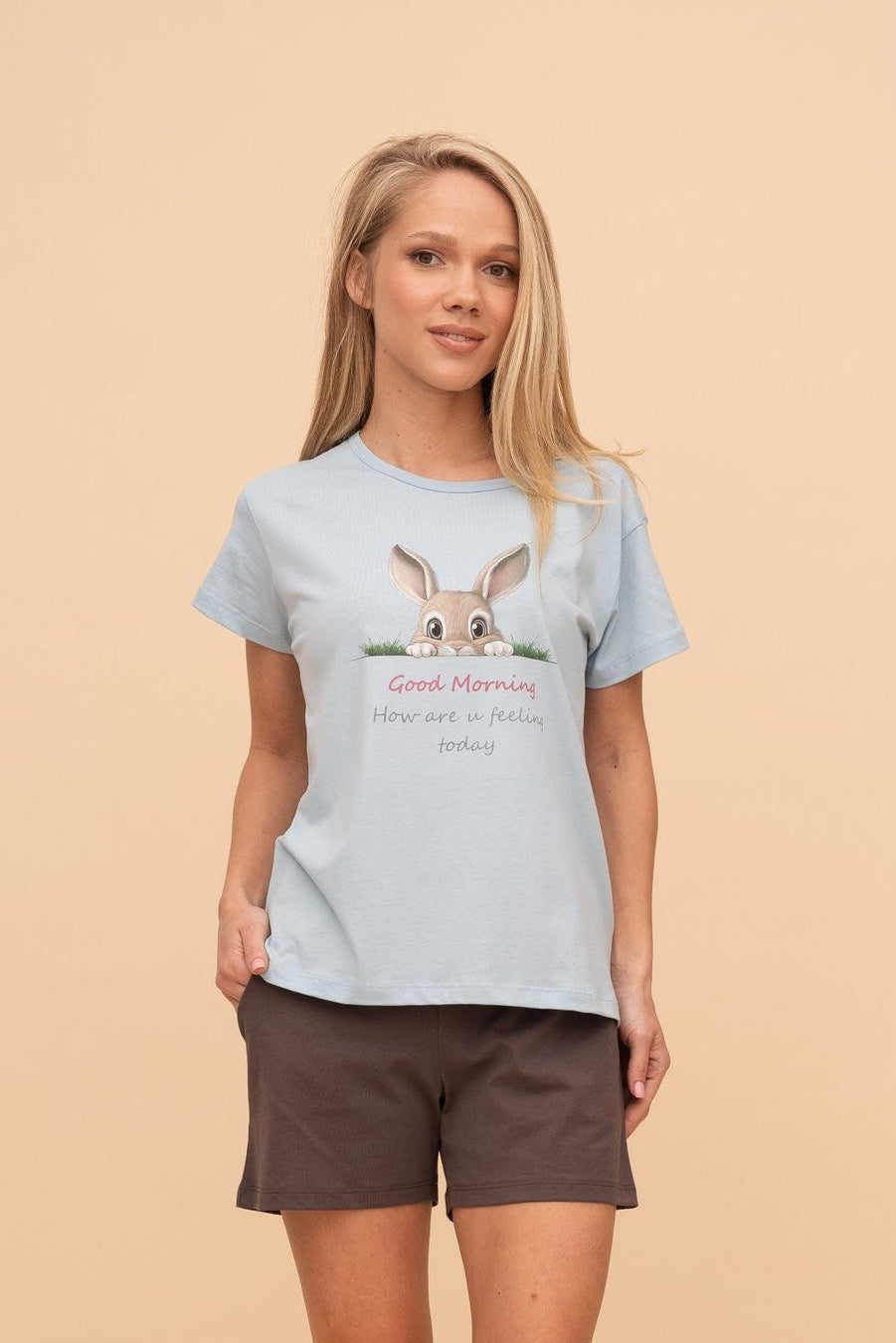 Pijama damă bumbac cu mânecă scurtă „Good Morning Bunny"