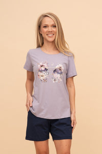 Pijama damă bumbac cu mânecă scurtă „Purple Glasses"