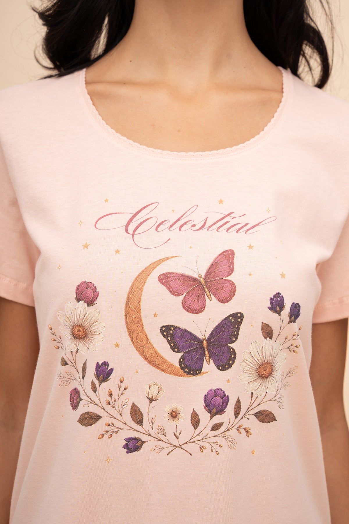 Pijama damă bumbac cu mânecă lungă „My Music"